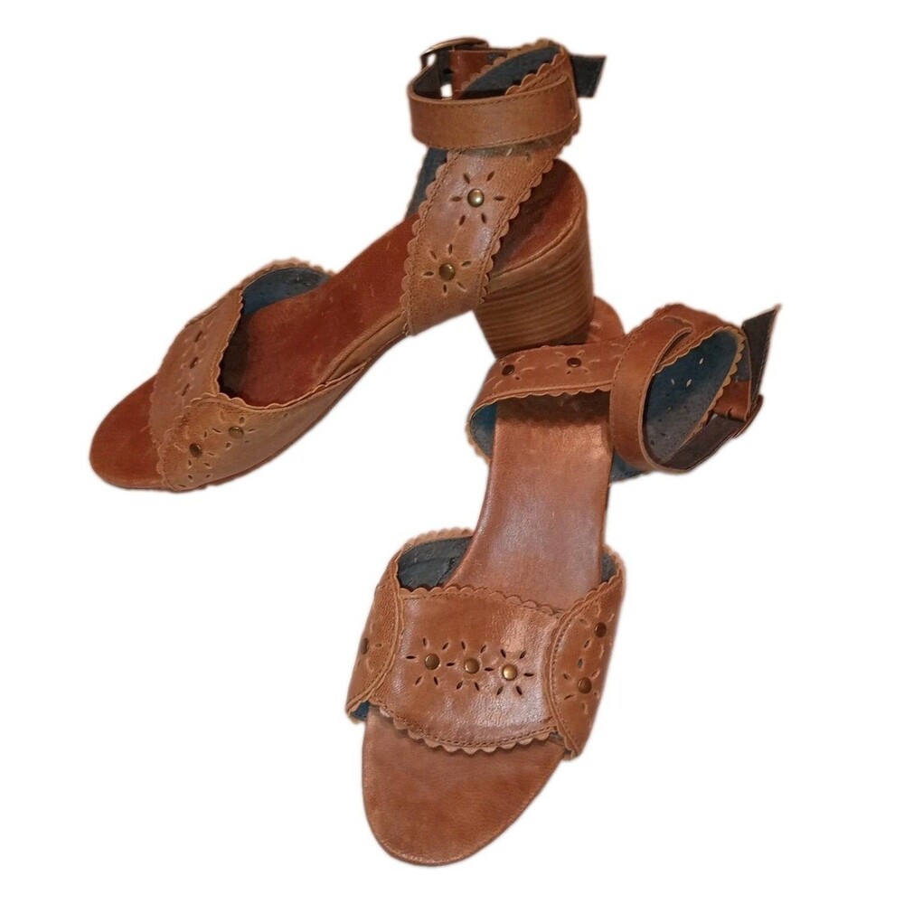 Bali Elf Paloma Scalloped Leather Heel Sandals Size 9 "Vintage Camel" - Handmade